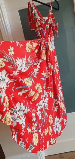 BERSHKA red floral ruffle frill wrap dress Sz S (Fit 8-10UK) - Bnwt