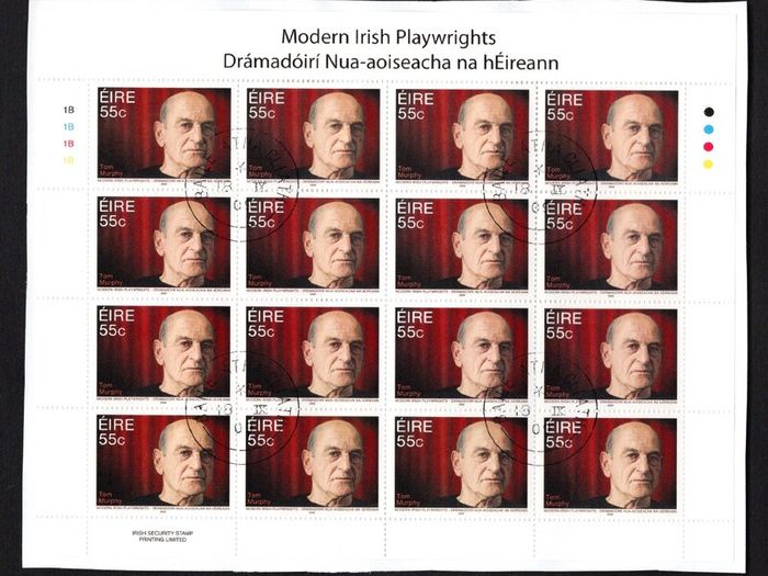 2009 Ireland Modern Irish Playwrights (Brian Friel, Tom Murphy & Frank McGuiness) Stamp Sheetlet Plate 1B1B1B1B Fine CDS Used with Dublin cancel of 18th September 2009 (Frist day of issue)