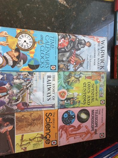 Vintage Ladybird Books- Warwick, Special Days and Customs, The Telescope and Microscope, Time, Calendars and Clocks, Story of Railways, Story of Science book 1
