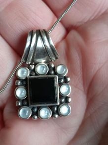 Vintage Black Onyx and Moonstone Sterling Silver Pendant Set