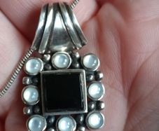 Vintage Black Onyx and Moonstone Sterling Silver Pendant Set