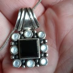 Vintage Black Onyx and Moonstone Sterling Silver Pendant Set
