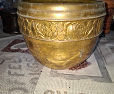 Beautiful Old Brass Planter Pot Featuring an Embossed Floral Design, Postage Available,