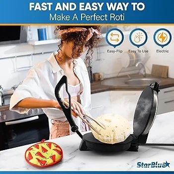 25.4cm Roti Maker Machine with Free Roti Heater and Removable Handle - Indian Chapati, Tortilla, Roti AC220-240V 50/60Hz 1200W
