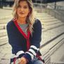 Ulla Popken FURTHER. REDUCED new long cardigan in navy with red and white . Size 28.   length is 42 inches Image 2