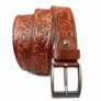 Premium Genuine Leather Belt Dual Tone Vintage Embossed Design with Antique Metal Buckle Image 5