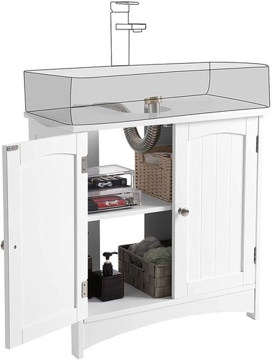 Vanity unit, vanity unit, vanity unit, bathroom cabinet with 2 doors, adjustable shelf, lots of storage space, free-standing, country house style, 60 x 30 x 60 cm, white