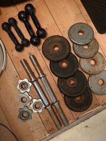 Cast Iron Dumbbell Set + Plates + Spinlock Bars