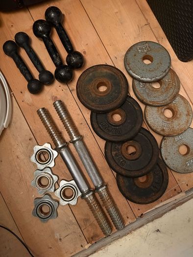 Cast Iron Dumbbell Set + Plates + Spinlock Bars