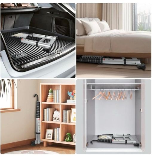 Telescopic Ladder 4.1M 13.5FT Aluminium Extension Loft Ladder with Stabilizer Bar and Detachable Hooks, Multi Purpose Extendable Portable Folding Ladders, EN131 (4.1M/13.5FT)