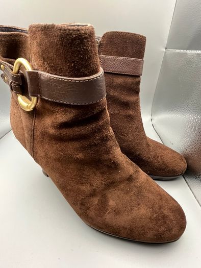 RALPH LAUREN Womens Boots UK 6 EU39 Myla High Heel Ankle Brown Suede Leather Zip