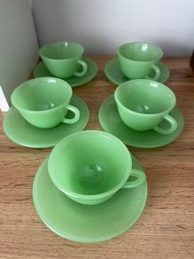 Vintage Fire King Hocking depression jade glass set