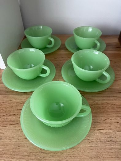 Vintage Fire King Hocking depression jade glass set