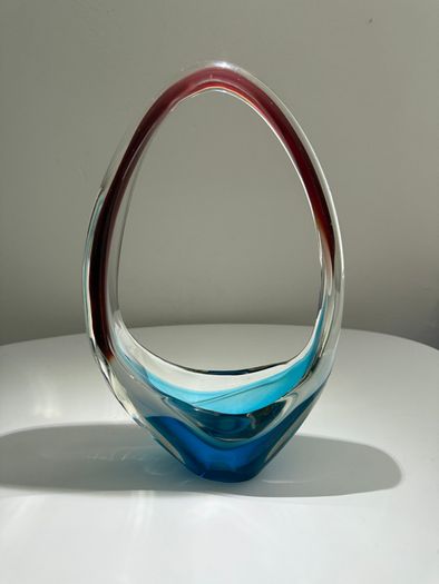 Vintage Art Glass Basket Bowl - Hand Blown