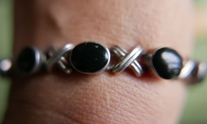 Vintage Black Onyx Gemstone Handmade  Silver Jewelry Bracelet