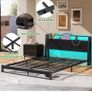 King Size Bed Frame with Ergonomic Storage Headboard and LED,Metal Image 3