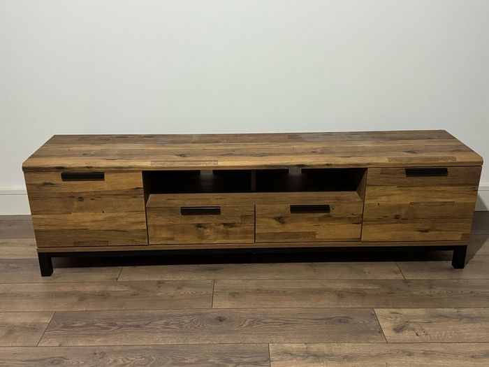 NEXT Dark Bronx Up to 80 inch Oak Effect Slim TV Unit TV Stand