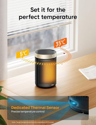 Dreo Electric Heater, 1500W Energy Efficient Space Room Heater, Upgrade Remote Portable Ceramic Fan Heaters, Thermostat, 3 Modes 12H Timer, Overheat & Tip Over Protection, for Bedroom, Atom 316, Gold