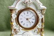 Vintage Landex Royal Craft White Porcelain Mantle Clock Gilt Trim, Doves Transistor Japan , in working order