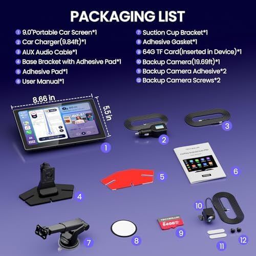 9.0 Wireless Carplay Screen for Car with 4K Dash Cam & 1080P Backup Camera, Touchscreen Car Stereo with Carplay & Android Auto, GPS Navigation, Mirror Link, Voice Control