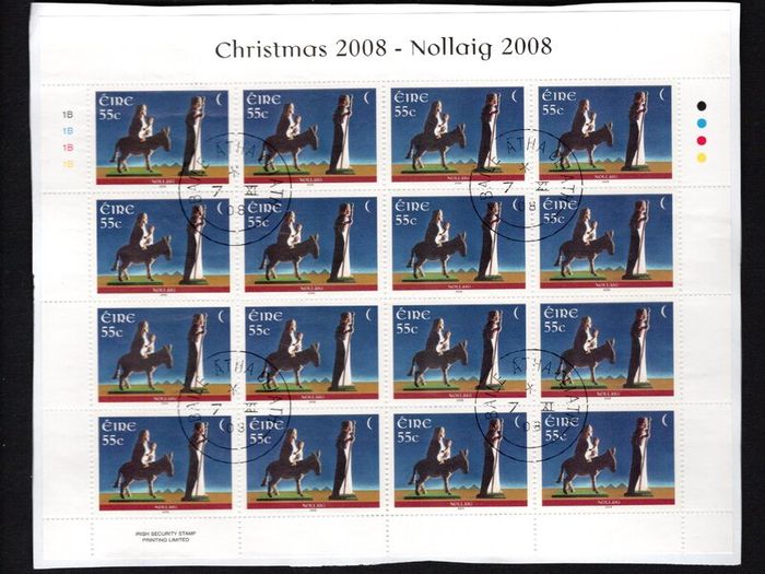 2008 Ireland Christmas Commemorative Stamps Sheetlet Plate 1A1A1A1A Fine Used with Dublin CDS cancel of 7th November 2008 (First day of issue)