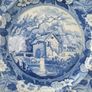 Rare Antique 1820 Minton "Tenby Rock" Series Blue Transferware Plate - Watermill Pattern Image 3