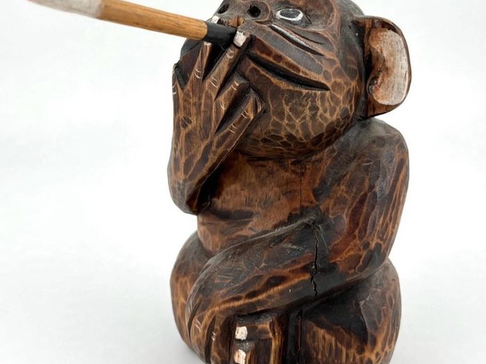 Hand carved wooden monkey Folk Art