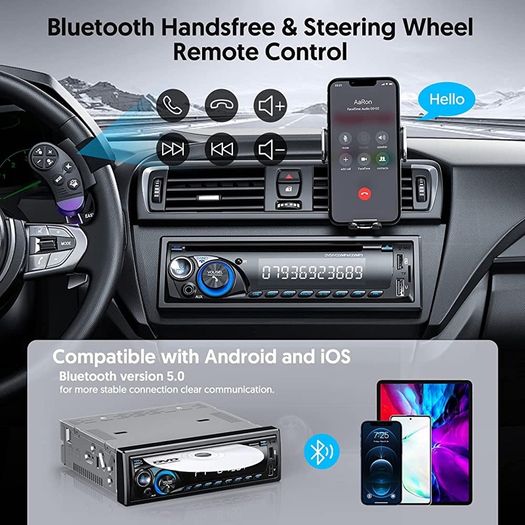 Car Stereo Radio Bluetooth with CD DVD Player,1DIN RDS/FM/AM Car Radio Bluetooth Handsfree MP3 Player with 2 USB/SD/AUX/7Colors (FREE POSTAGE)