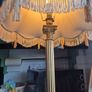 Tall lamp Vintage Gold metal Neoclassical  column lamp with silk called fringed tassled shade Image 8