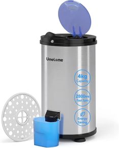Spin Dryer 4kg by Umelome, Energy&Power Saving Spinner 2800 RPM Clothes Dryer, Energy Efficiency Class: A+++, Gravity Drain dryer, Silvery
