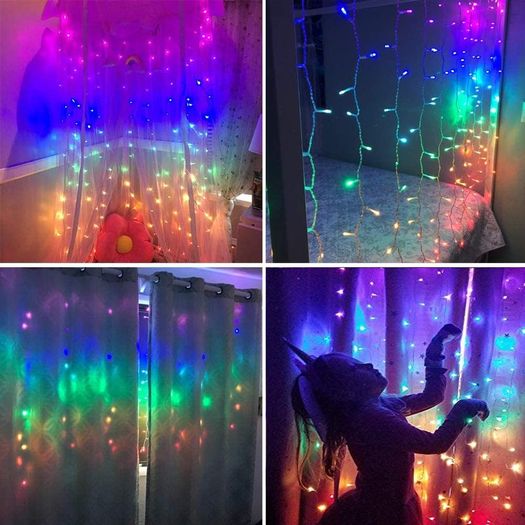 Window Curtain String Lights- 3M(H)x1.5M(W) USB Or Battery Operated 8 Modes with Remote & Timer Fairy Lights 200LED Indoor Outdoor Lights for Wedding Party Home Bedroom Wall (Multicolor)