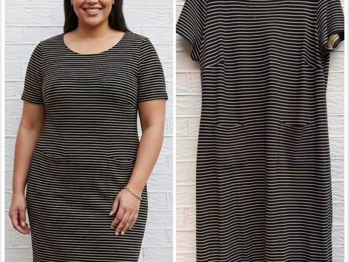 M&S stripe dress nautical yellow stripe chic relax fit