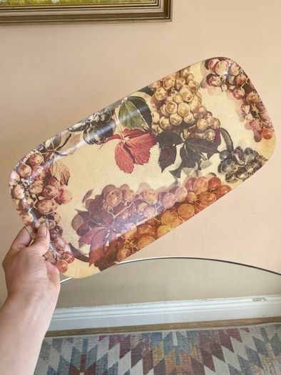 Vintage French Manover Fiberglass Tray, Grape Vine
