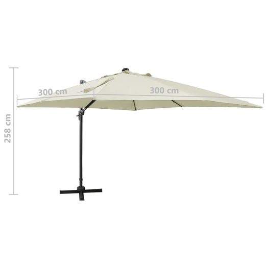Cantilever Umbrella with Pole and LED Lights Sand 300 cm