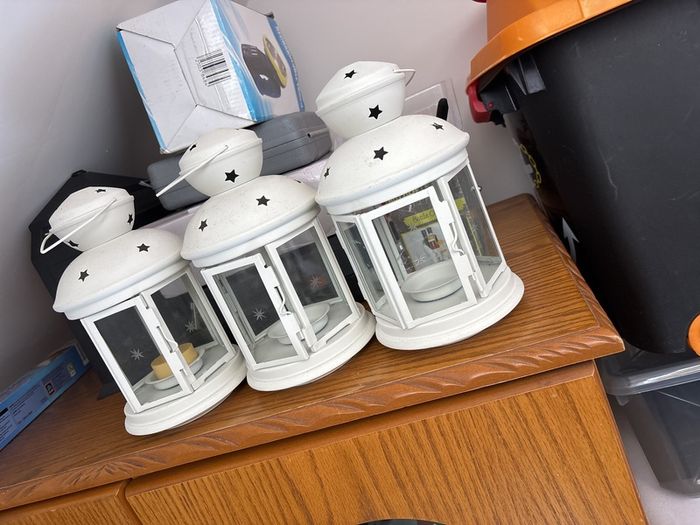 3x White Star Lanterns - IKEA Style - Tealight Candle Holders