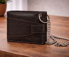 Genuine Leather Biker Chain Wallet for Men Vintage Brown Trifold Wallet