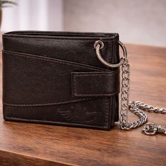 Genuine Leather Biker Chain Wallet for Men Vintage Brown Trifold Wallet
