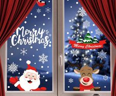 Peeping Santa Rudolph and Snowman, 8 Sheets Snowflake Christmas Window Stickers Xmas Window Clings (FREE POSTAGE)