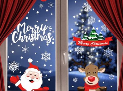 Peeping Santa Rudolph and Snowman, 8 Sheets Snowflake Christmas Window Stickers Xmas Window Clings (FREE POSTAGE)