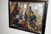Antique picture in wooden frame Adoration of the Kings