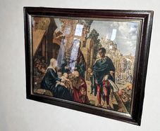Antique picture in wooden frame Adoration of the Kings