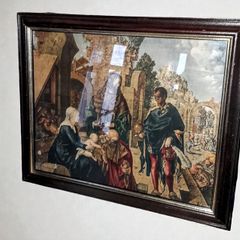 Antique picture in wooden frame Adoration of the Kings