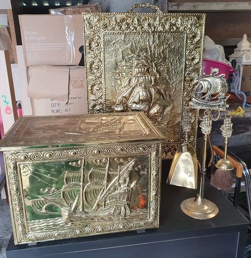Vintage Polished Brass fireplace set