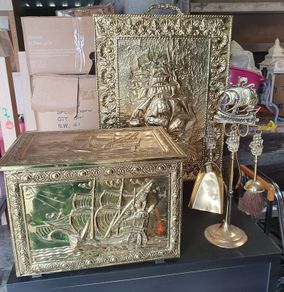 Vintage Polished Brass fireplace set