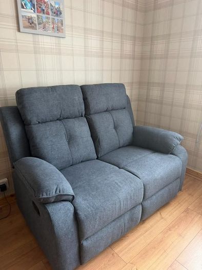 Hailey Biege & Slate Grey Fabric Recliner Sofa Set