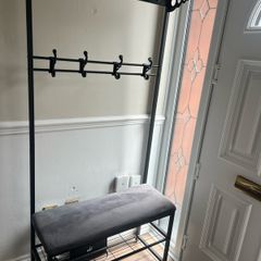 Metal Black coat rack with shoe bench