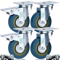4 x Heavy Duty 75mm Swivel Castor Wheels Trolley Furniture Caster Brake with Free Bolt Fitting