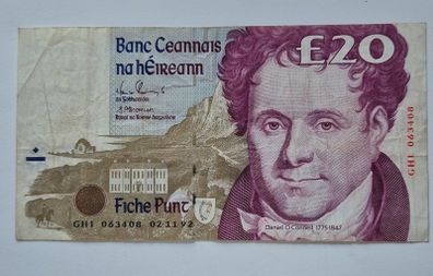 Central Bank Of Ireland 20 Pounds Vintage Banknote 1992