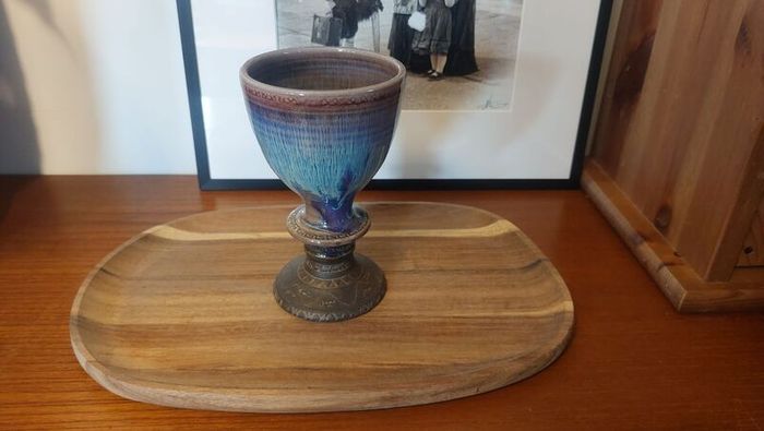 Wonderful Single Studio Art Pottery Goblet by Martin Branch Lyre Pottery, Cloncorban, Rossmore, Clonakilty, West Cork in a Fabulous Colourful Variegated Glaze. # Two
