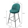 Set of 2 Petrol Upholstered Bar Stools with Backrests and Black Steel Legs Image 6